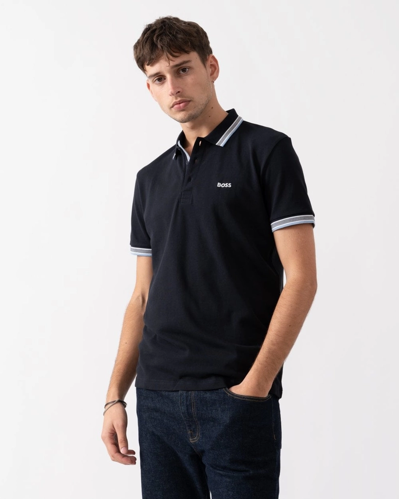 Hugo Boss Paddy Mens Cotton-Piqué Polo Shirt with Contrast Logo - Navy - Size Medium